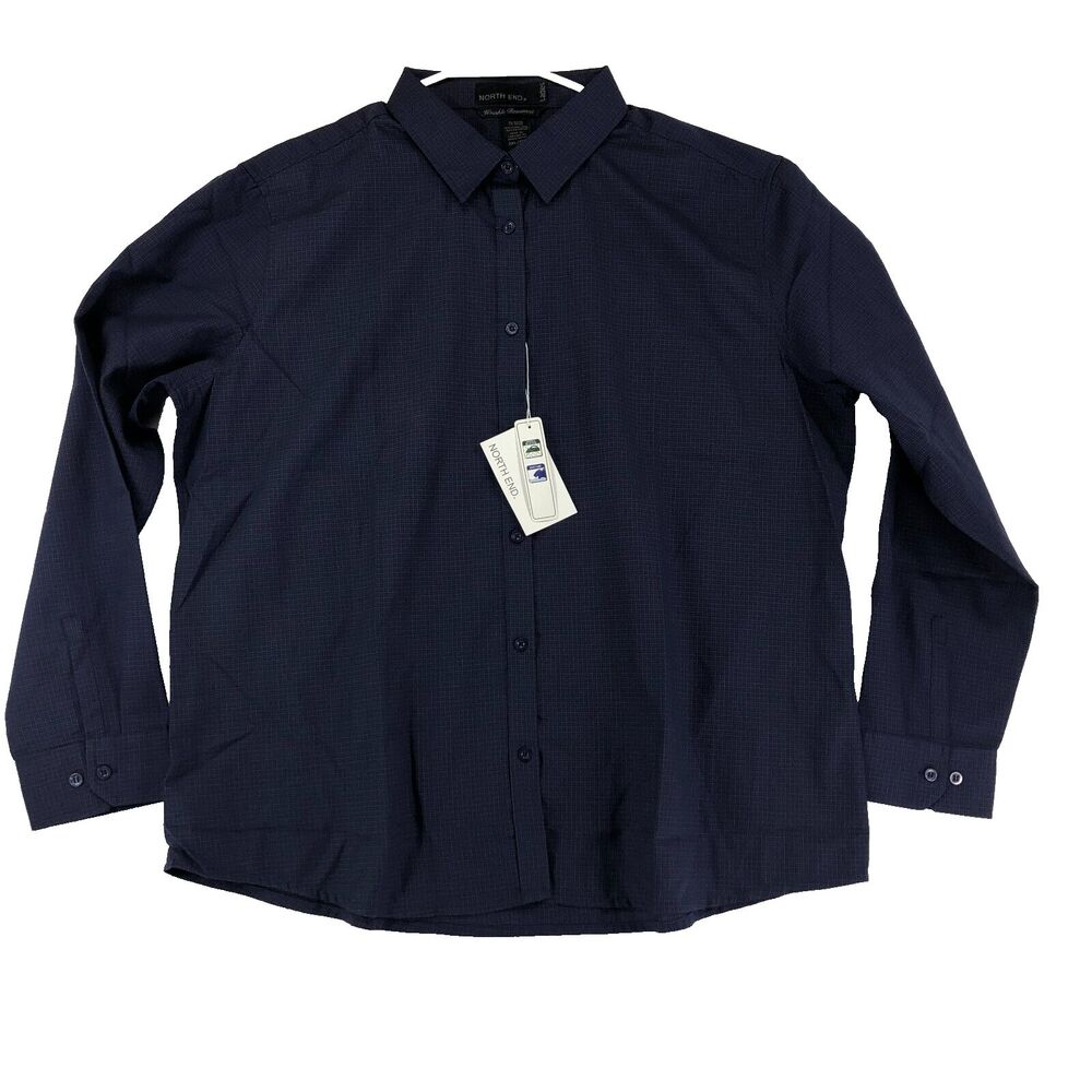 North End Sport Top Button Up Blouse Womens Sz 3XL Navy Moisture Wicking 77043